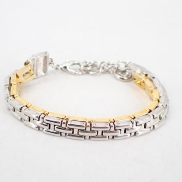 Vintage Givenchy Two-Tone Bracelet – Gold & Silver Chain, 8.25” Signed - Picture 1 of 3